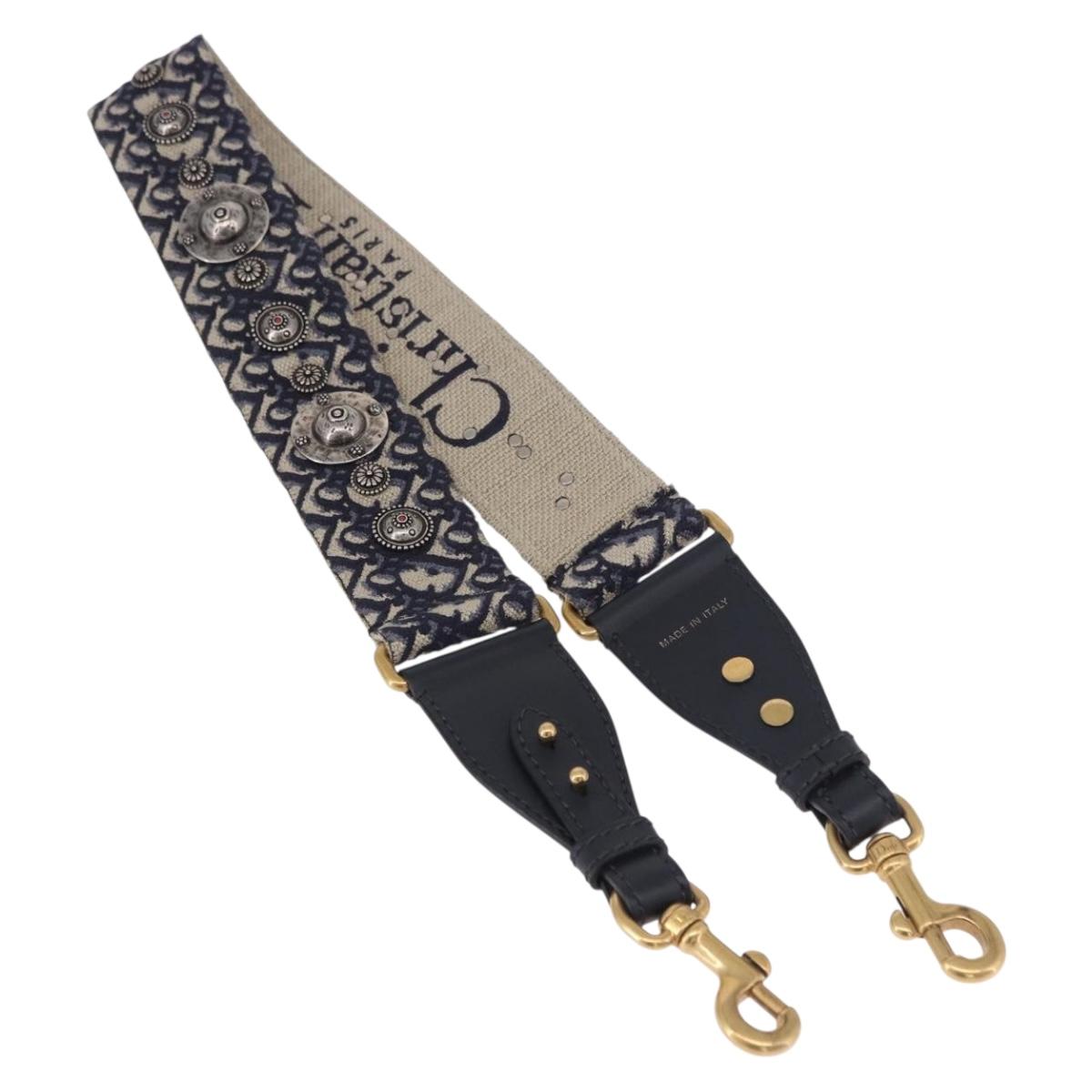 Christian Dior Trotter Canvas Shoulder Strap 36.6"" Navy Gold Auth ep15133M