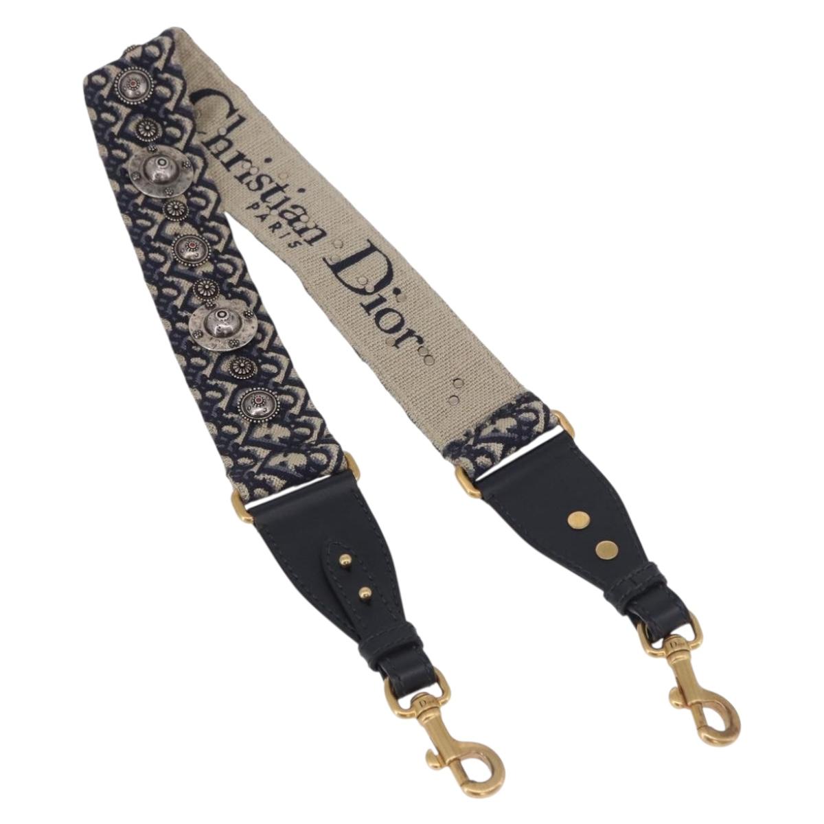 Christian Dior Trotter Canvas Shoulder Strap 36.6"" Navy Gold Auth ep15134M