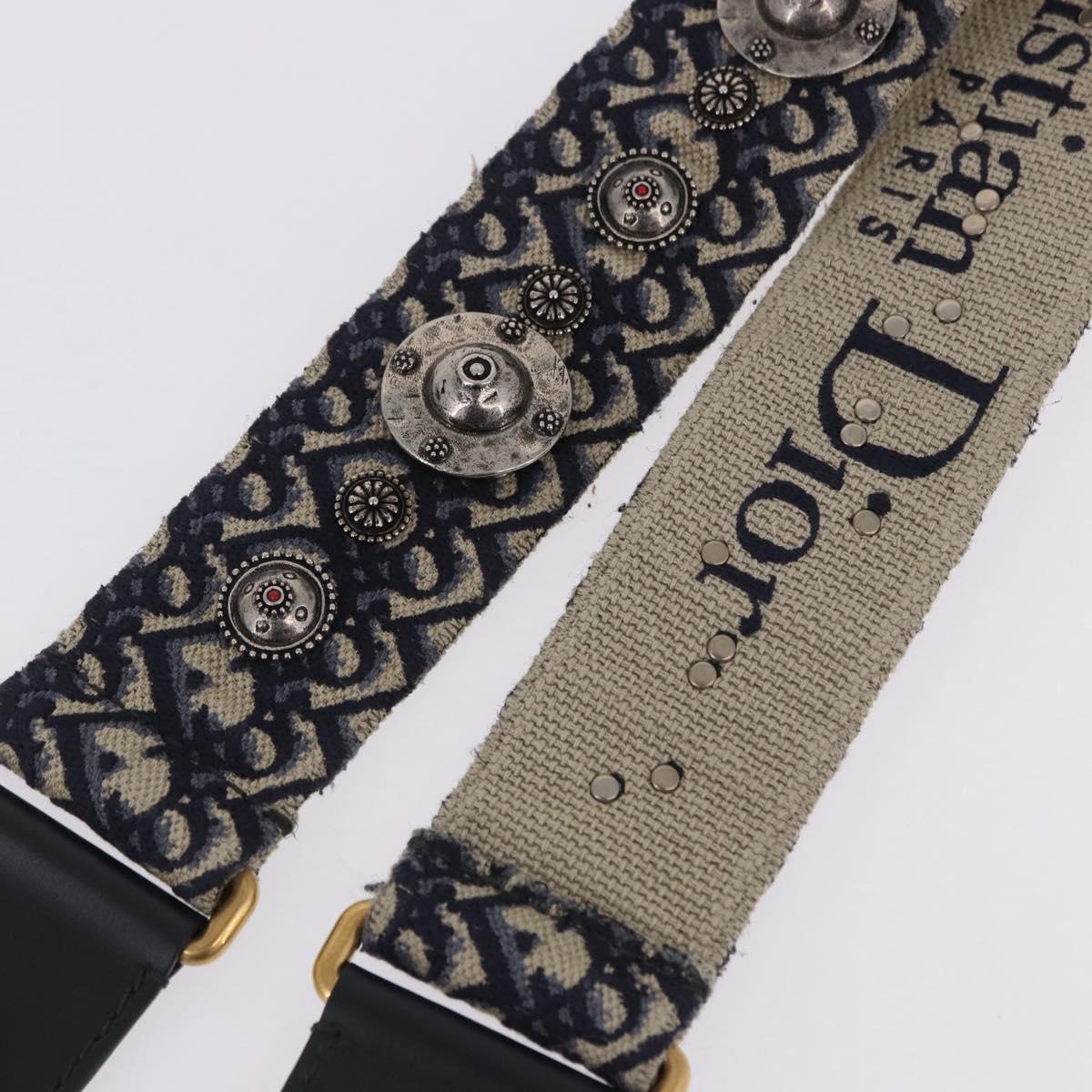 Christian Dior Trotter Canvas Shoulder Strap 36.6"" Navy Gold Auth ep15134M
