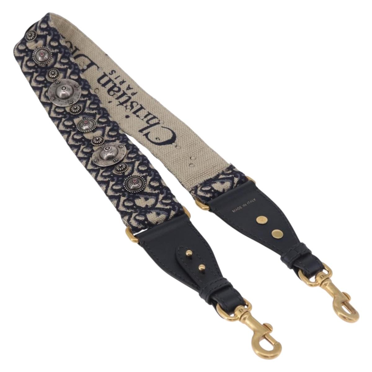 Christian Dior Trotter Canvas Shoulder Strap 36.6"" Navy Gold Auth ep15134M