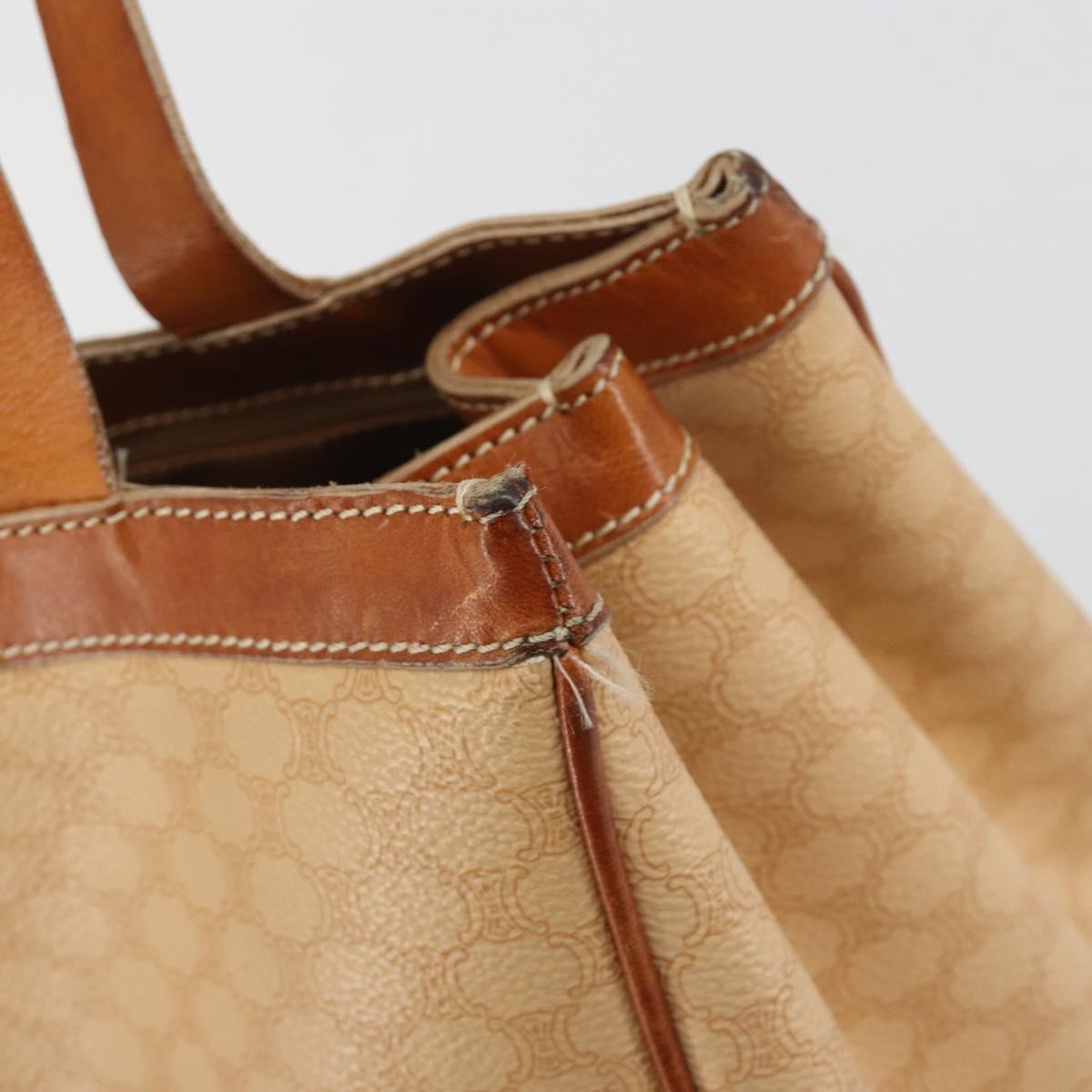 CELINE Macadam Hand Bag PVC Leather Beige Gold Tone Auth ep15137