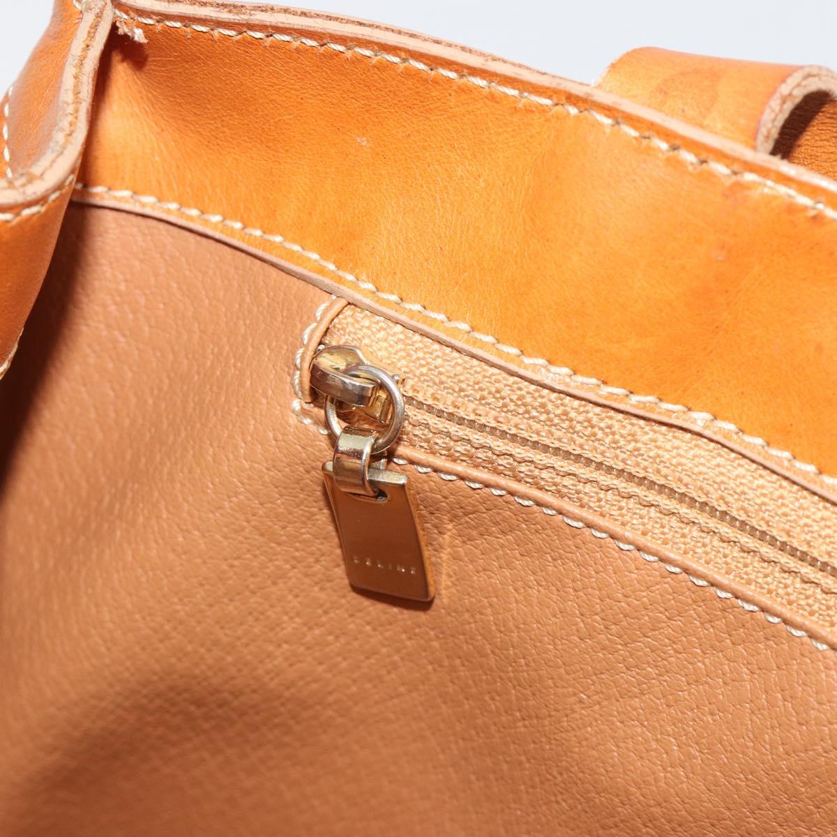 CELINE Macadam Hand Bag PVC Leather Beige Gold Tone Auth ep15137
