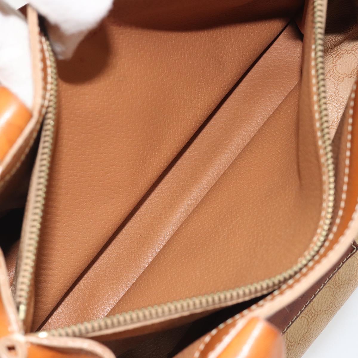 CELINE Macadam Hand Bag PVC Leather Beige Gold Tone Auth ep15137