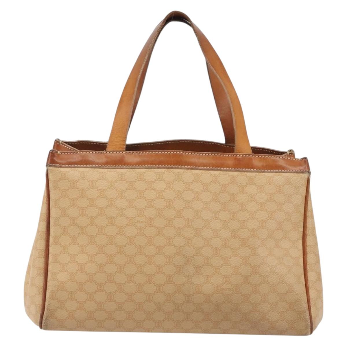 CELINE Macadam Hand Bag PVC Leather Beige Gold Tone Auth ep15137