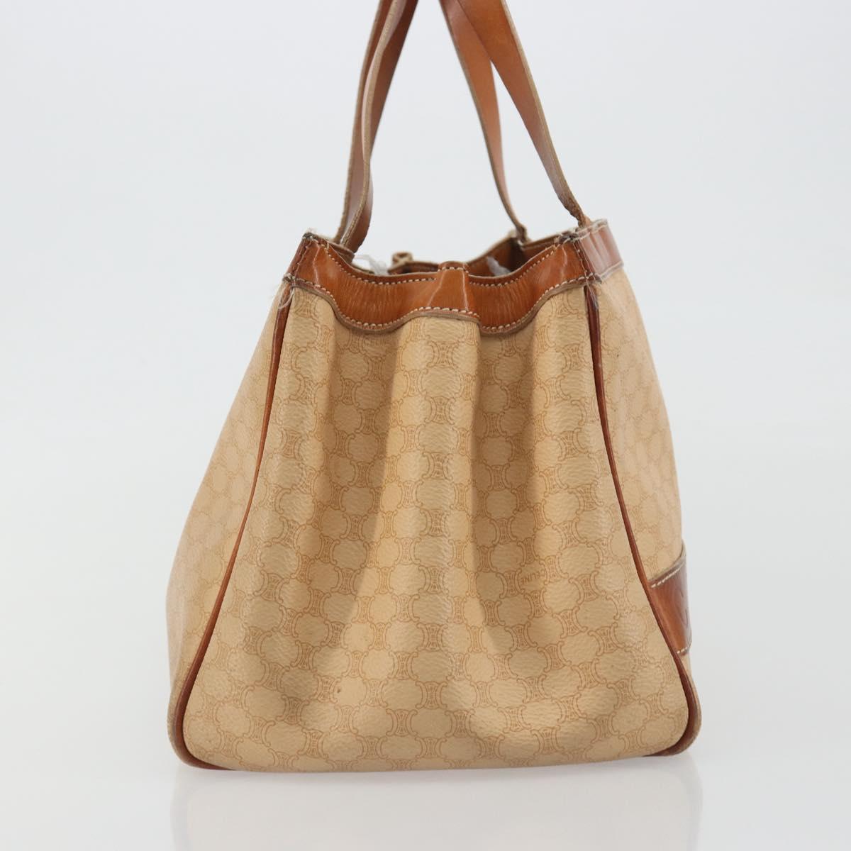 CELINE Macadam Hand Bag PVC Leather Beige Gold Tone Auth ep15137