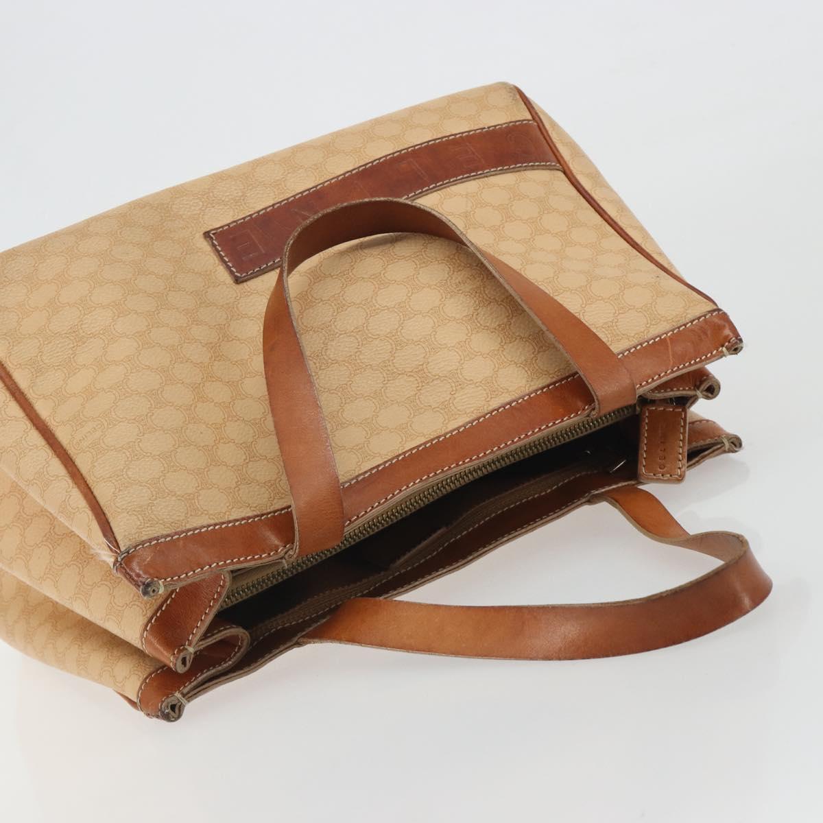 CELINE Macadam Hand Bag PVC Leather Beige Gold Tone Auth ep15137