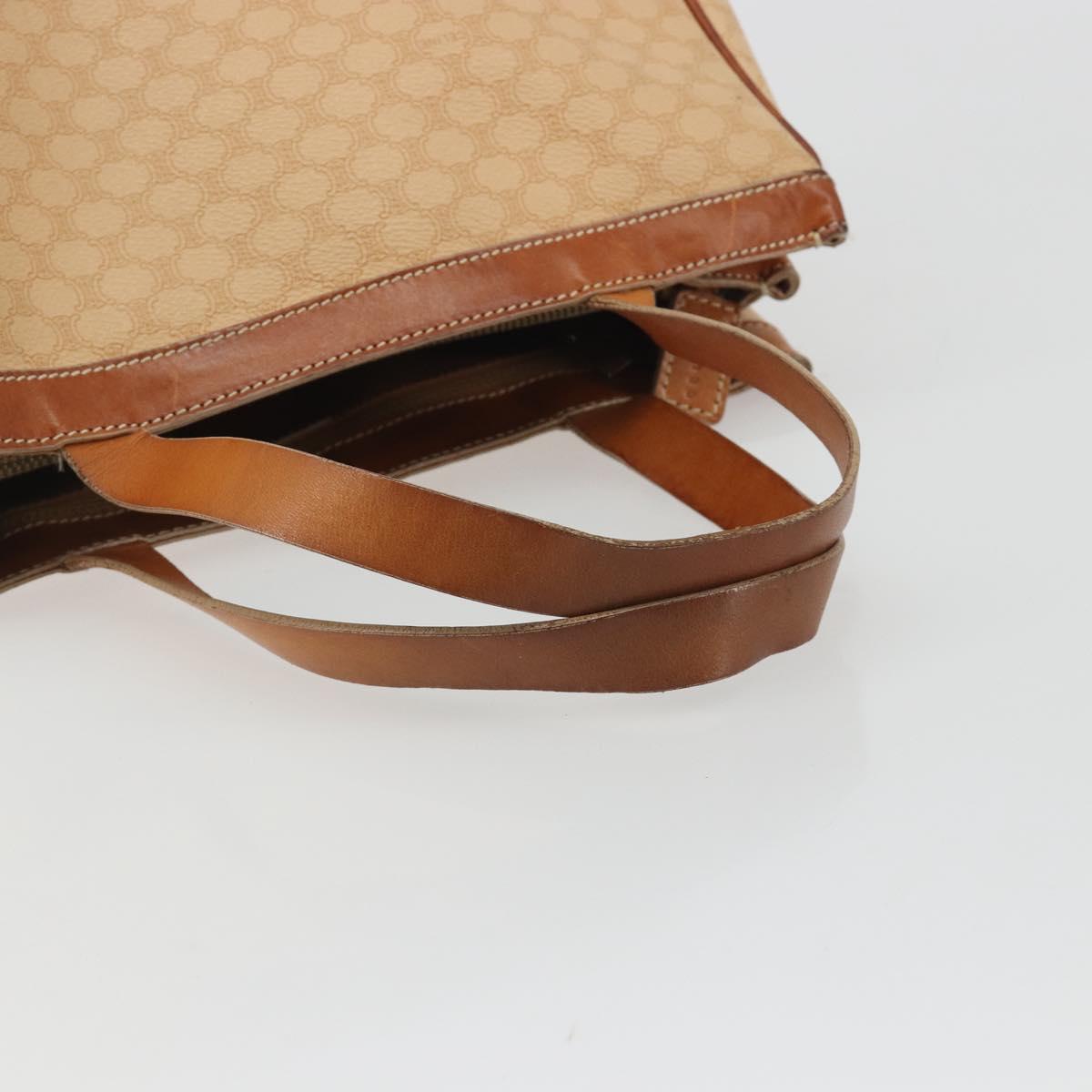 CELINE Macadam Hand Bag PVC Leather Beige Gold Tone Auth ep15137