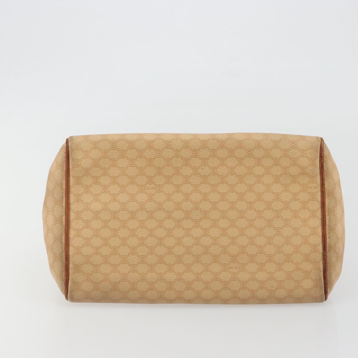 CELINE Macadam Hand Bag PVC Leather Beige Gold Tone Auth ep15137