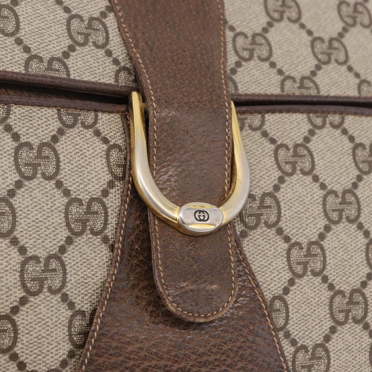 GUCCI GG Supreme Shoulder Bag PVC Leather Beige Gold Tone Auth ep15139