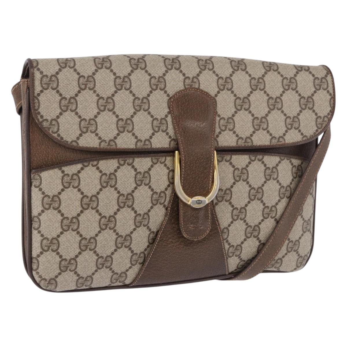 GUCCI GG Supreme Shoulder Bag PVC Leather Beige Gold Tone Auth ep15139