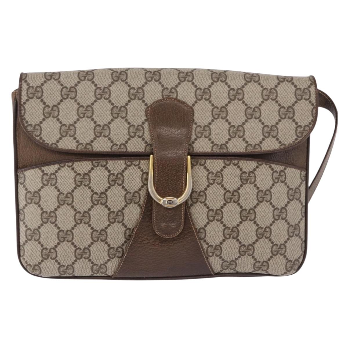GUCCI GG Supreme Shoulder Bag PVC Leather Beige Gold Tone Auth ep15139