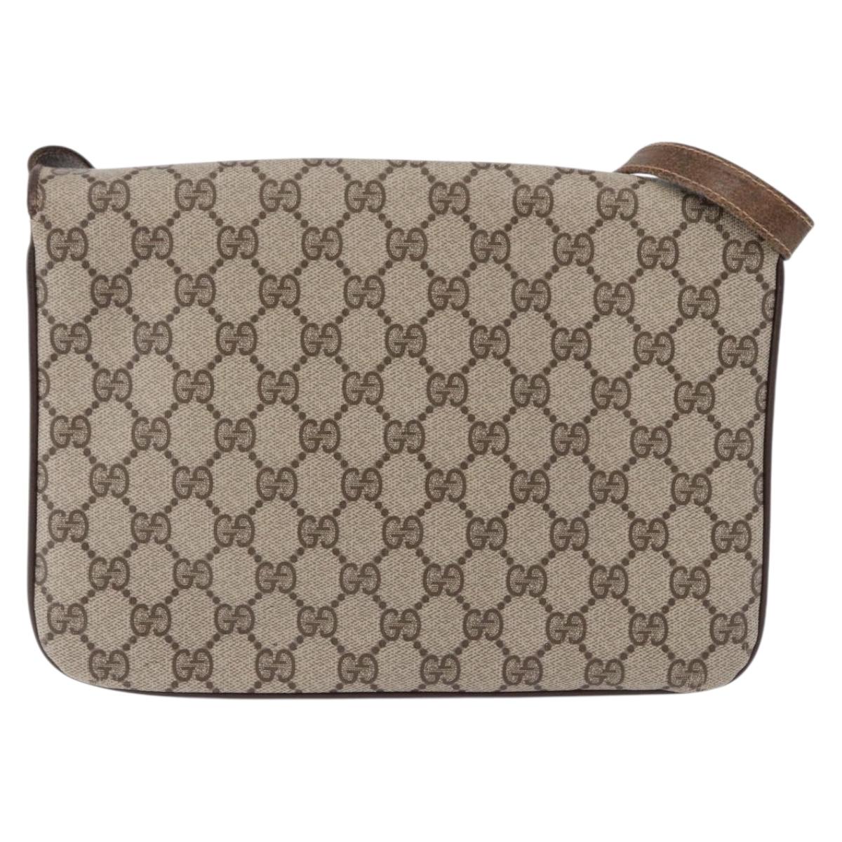 GUCCI GG Supreme Shoulder Bag PVC Leather Beige Gold Tone Auth ep15139