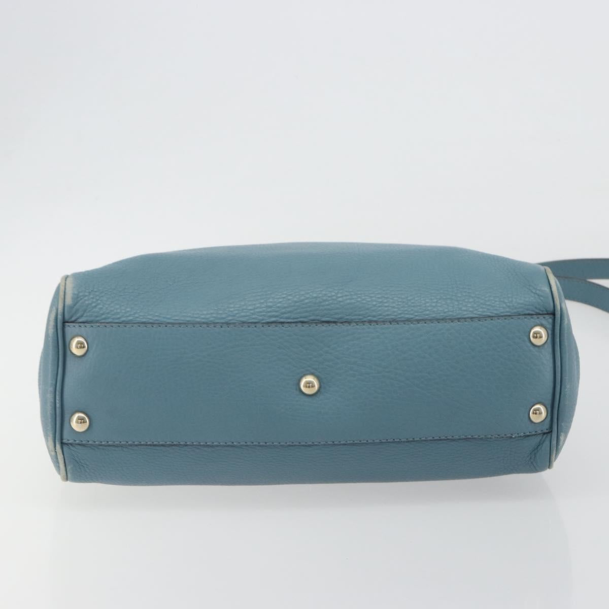 GUCCI Bamboo Hand Bag Leather 2way Blue Silver 336032 Auth ep15143