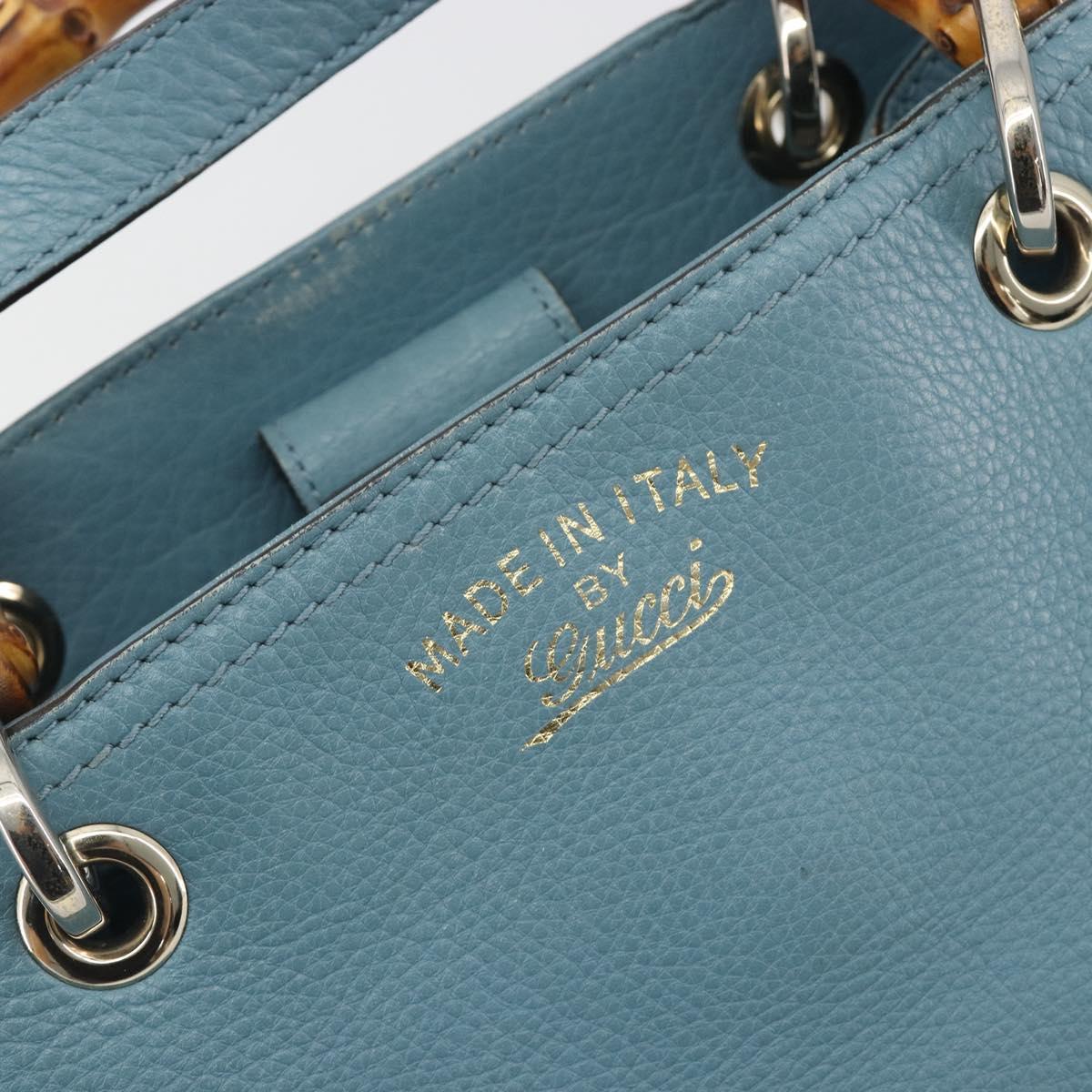 GUCCI Bamboo Hand Bag Leather 2way Blue Silver 336032 Auth ep15143