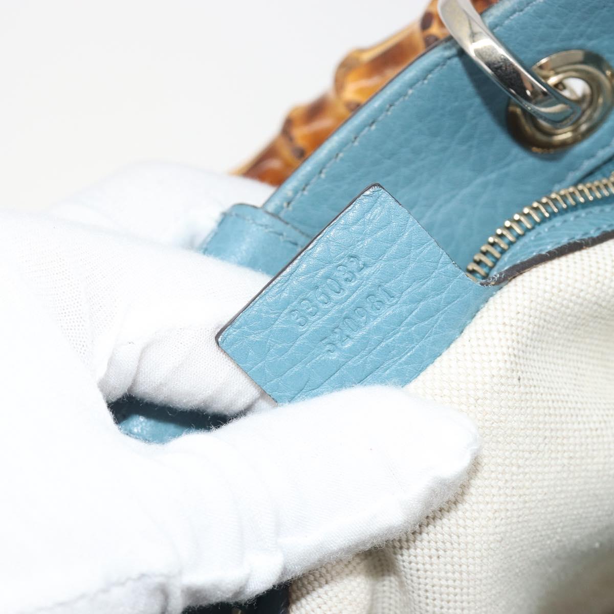 GUCCI Bamboo Hand Bag Leather 2way Blue Silver 336032 Auth ep15143