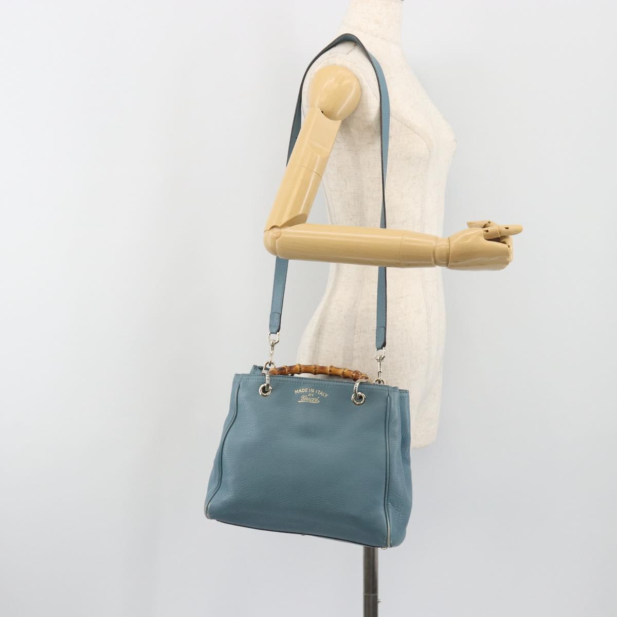 GUCCI Bamboo Hand Bag Leather 2way Blue Silver 336032 Auth ep15143