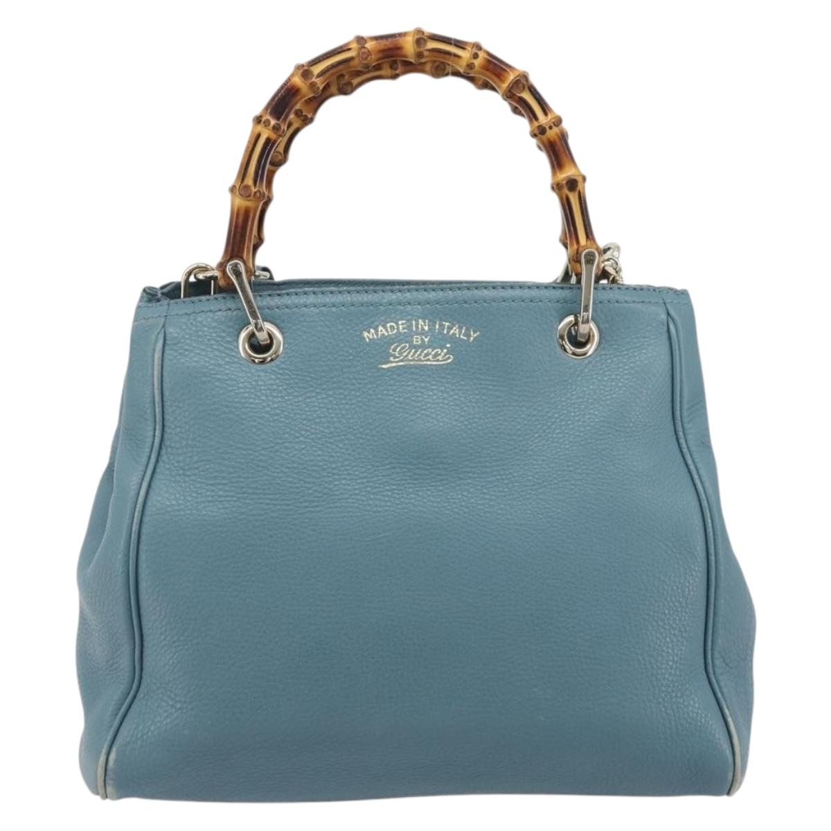 GUCCI Bamboo Hand Bag Leather 2way Blue Silver 336032 Auth ep15143