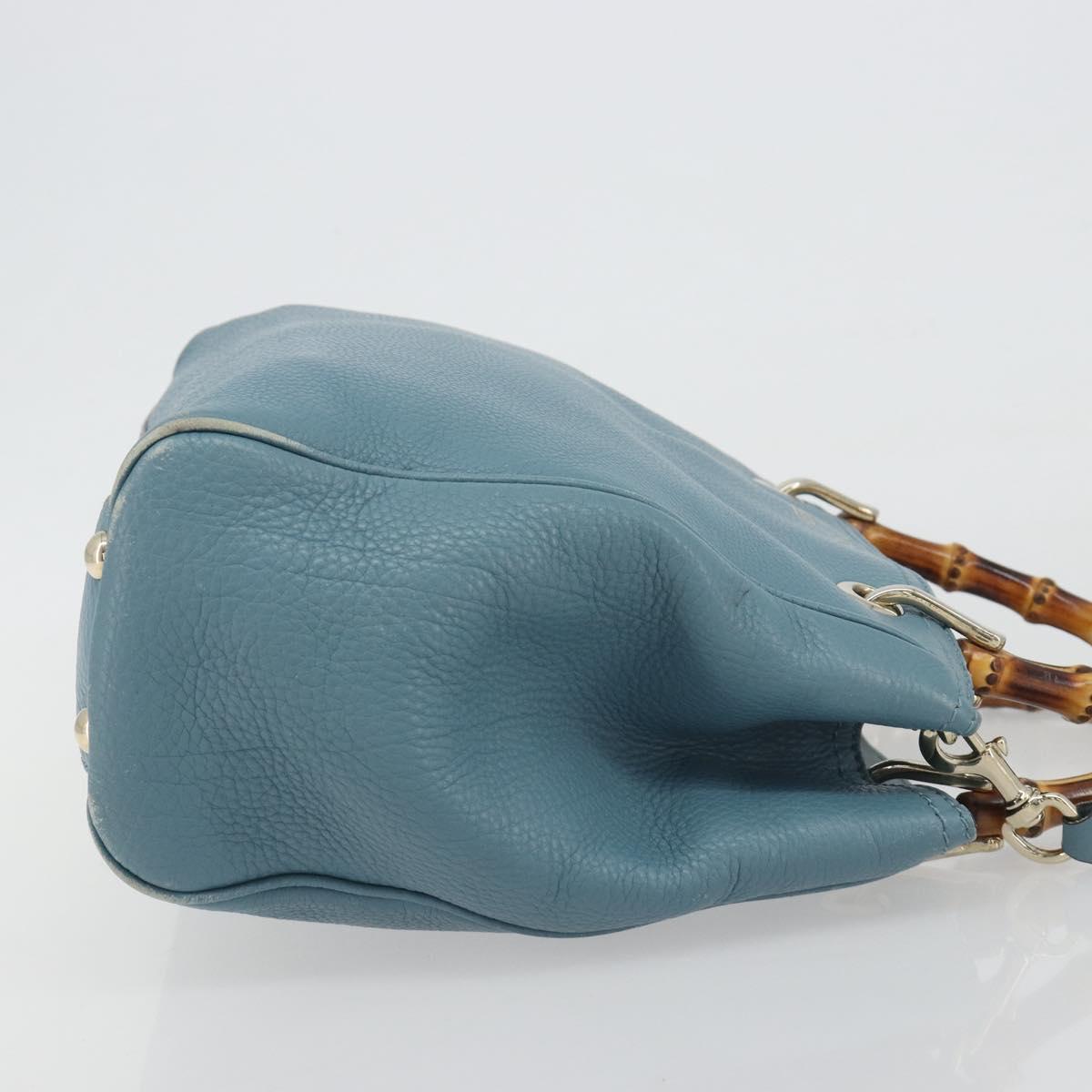 GUCCI Bamboo Hand Bag Leather 2way Blue Silver 336032 Auth ep15143