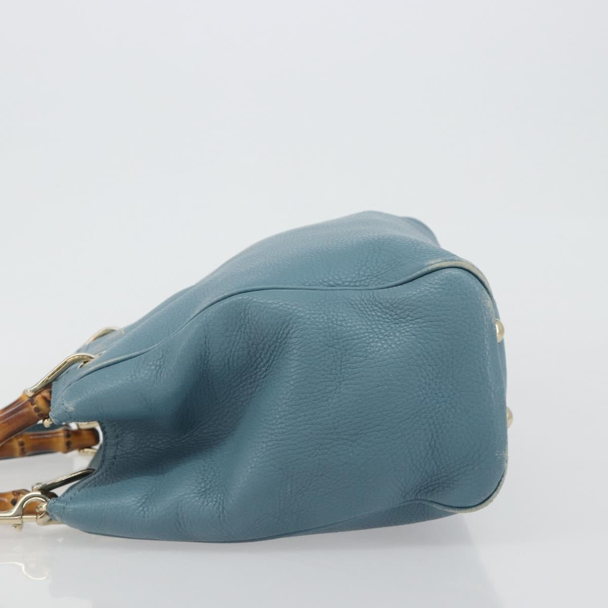 GUCCI Bamboo Hand Bag Leather 2way Blue Silver 336032 Auth ep15143