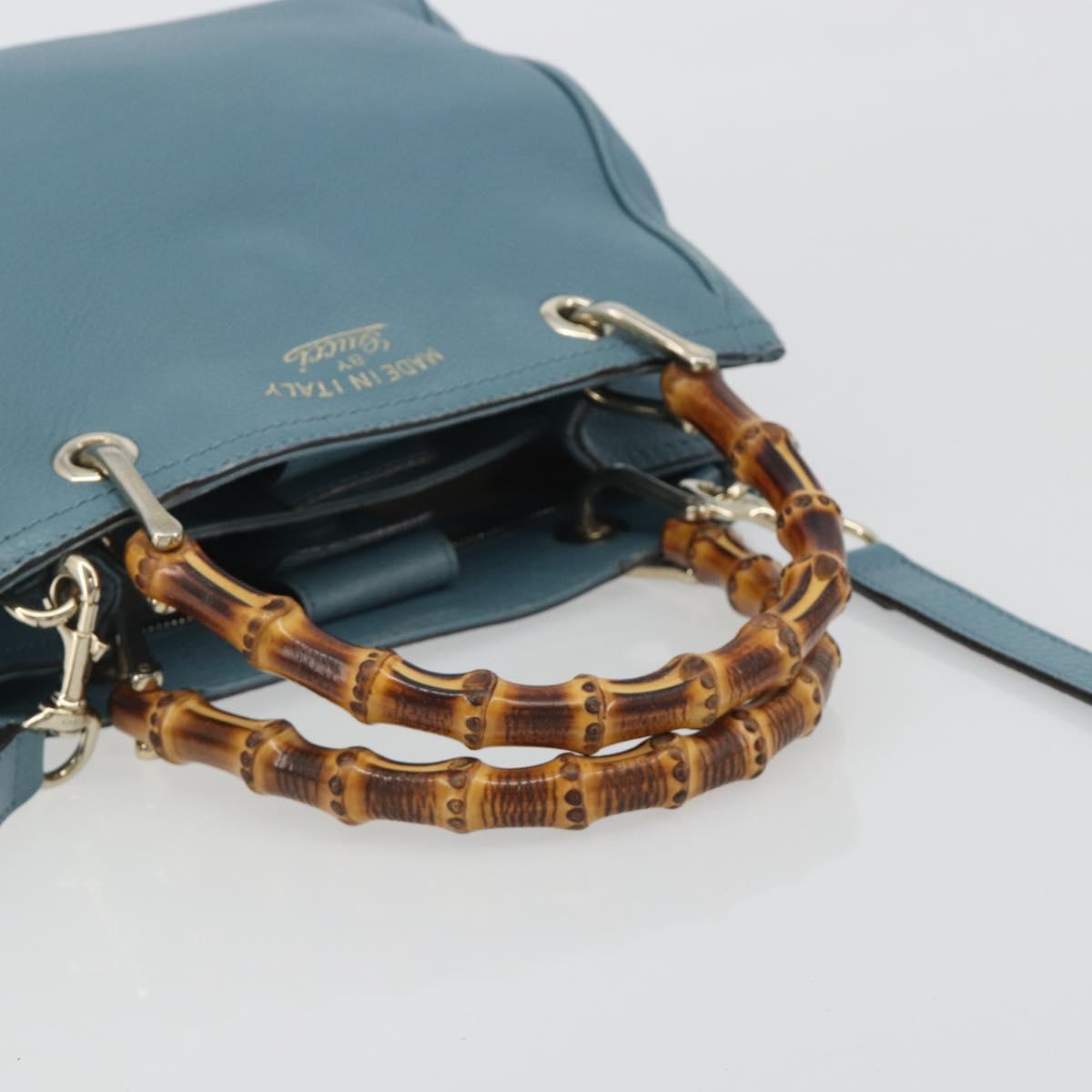 GUCCI Bamboo Hand Bag Leather 2way Blue Silver 336032 Auth ep15143