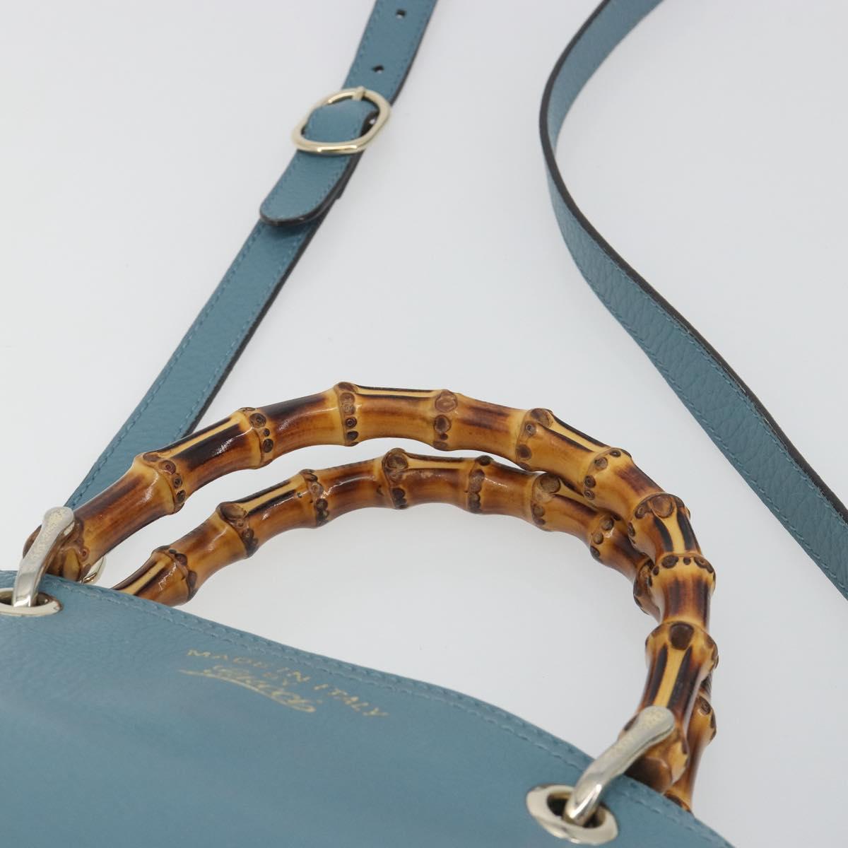 GUCCI Bamboo Hand Bag Leather 2way Blue Silver 336032 Auth ep15143