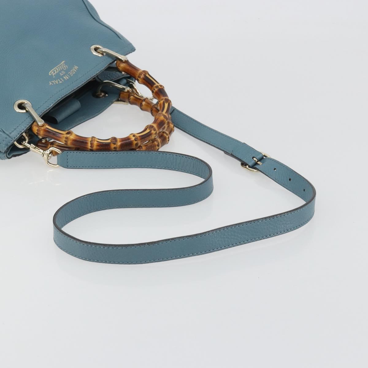 GUCCI Bamboo Hand Bag Leather 2way Blue Silver 336032 Auth ep15143