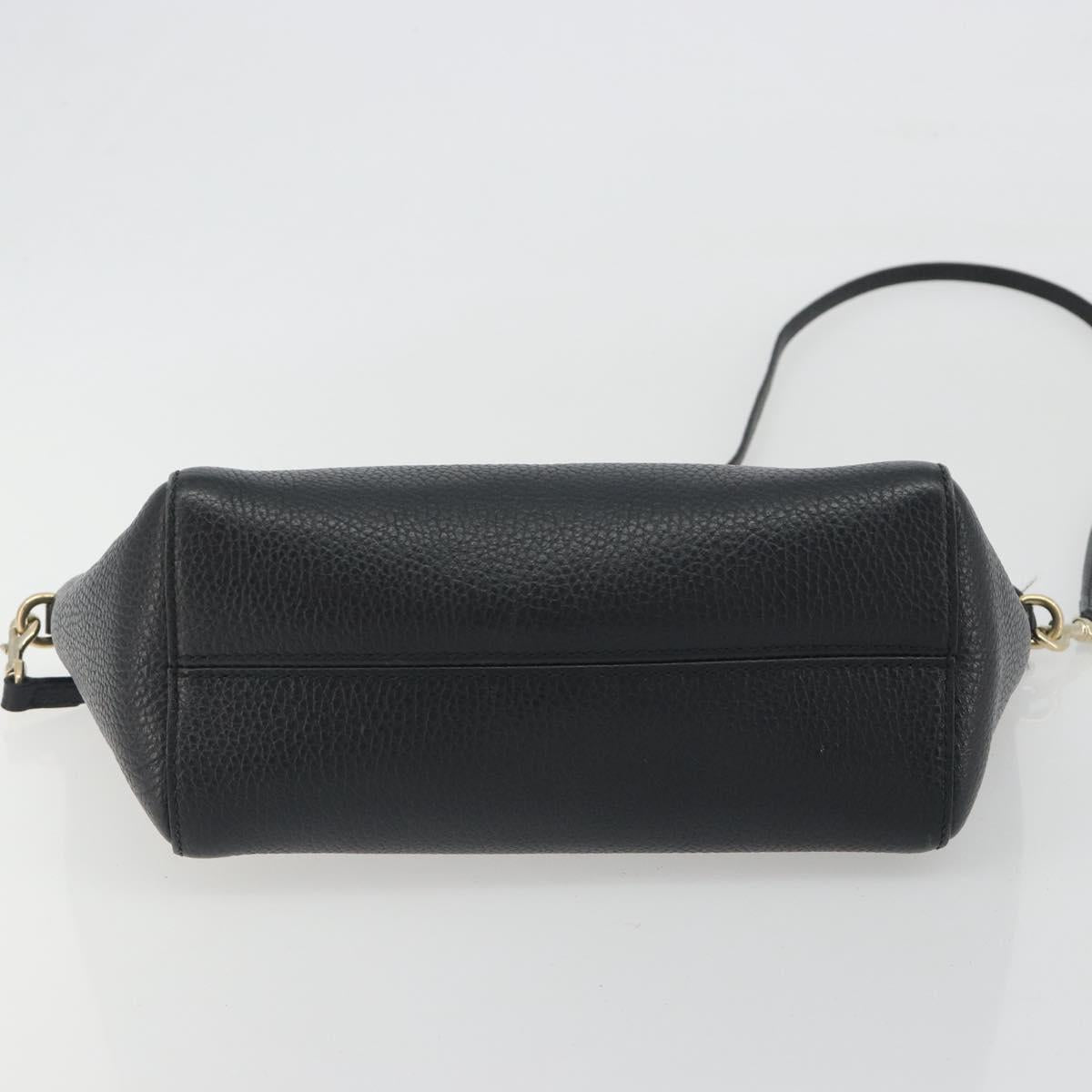 GUCCI Hand Bag Leather 2way Black Gold Tone Auth ep15144