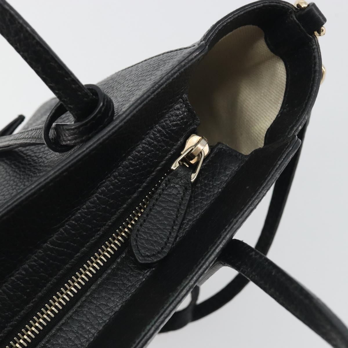 GUCCI Hand Bag Leather 2way Black Gold Tone Auth ep15144