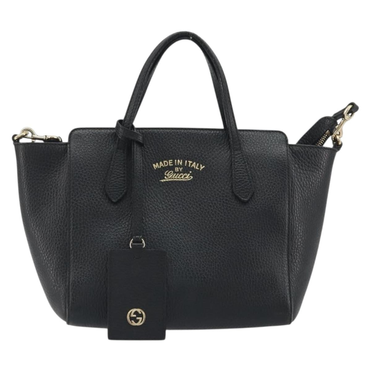 GUCCI Hand Bag Leather 2way Black Gold Tone Auth ep15144