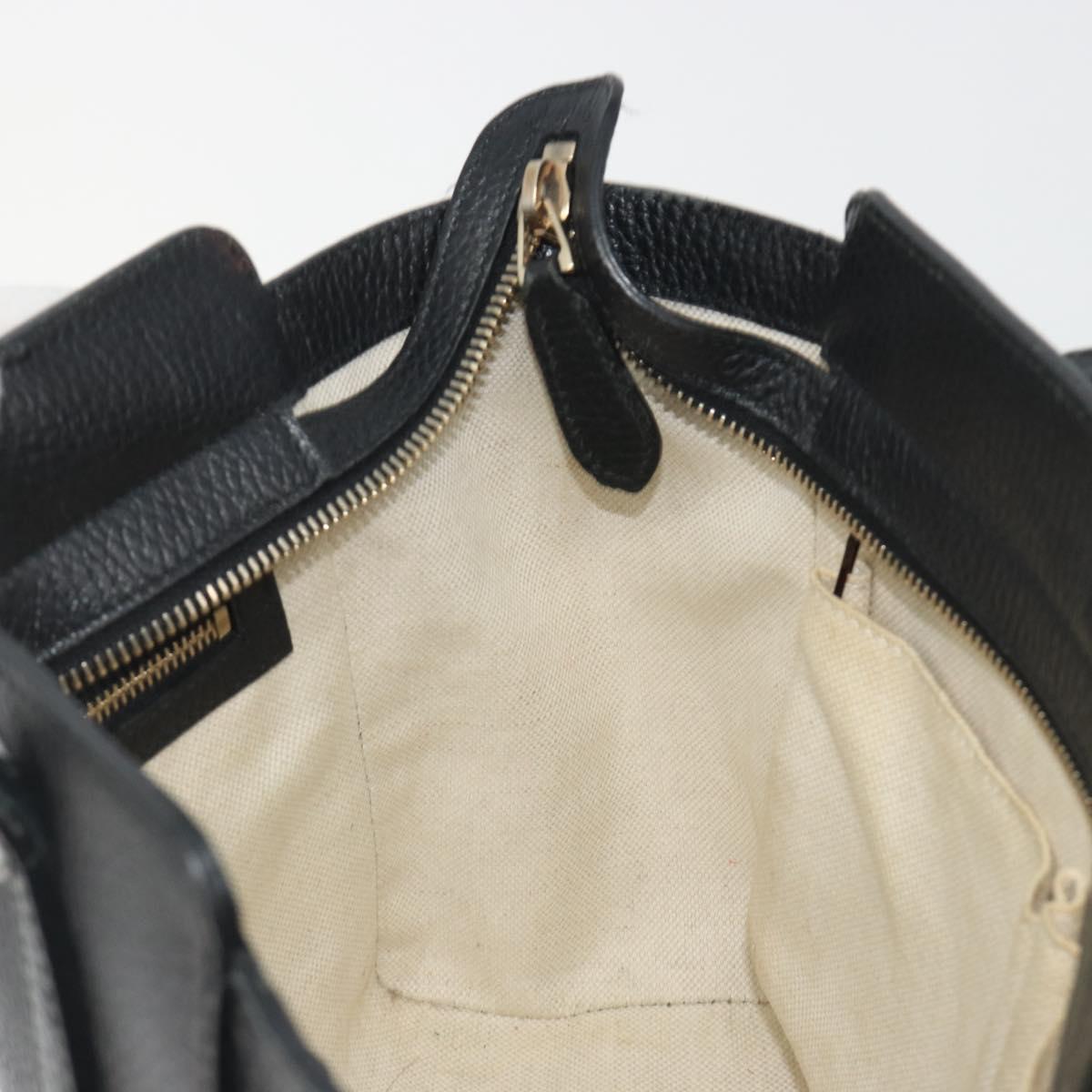 GUCCI Hand Bag Leather 2way Black Gold Tone Auth ep15144