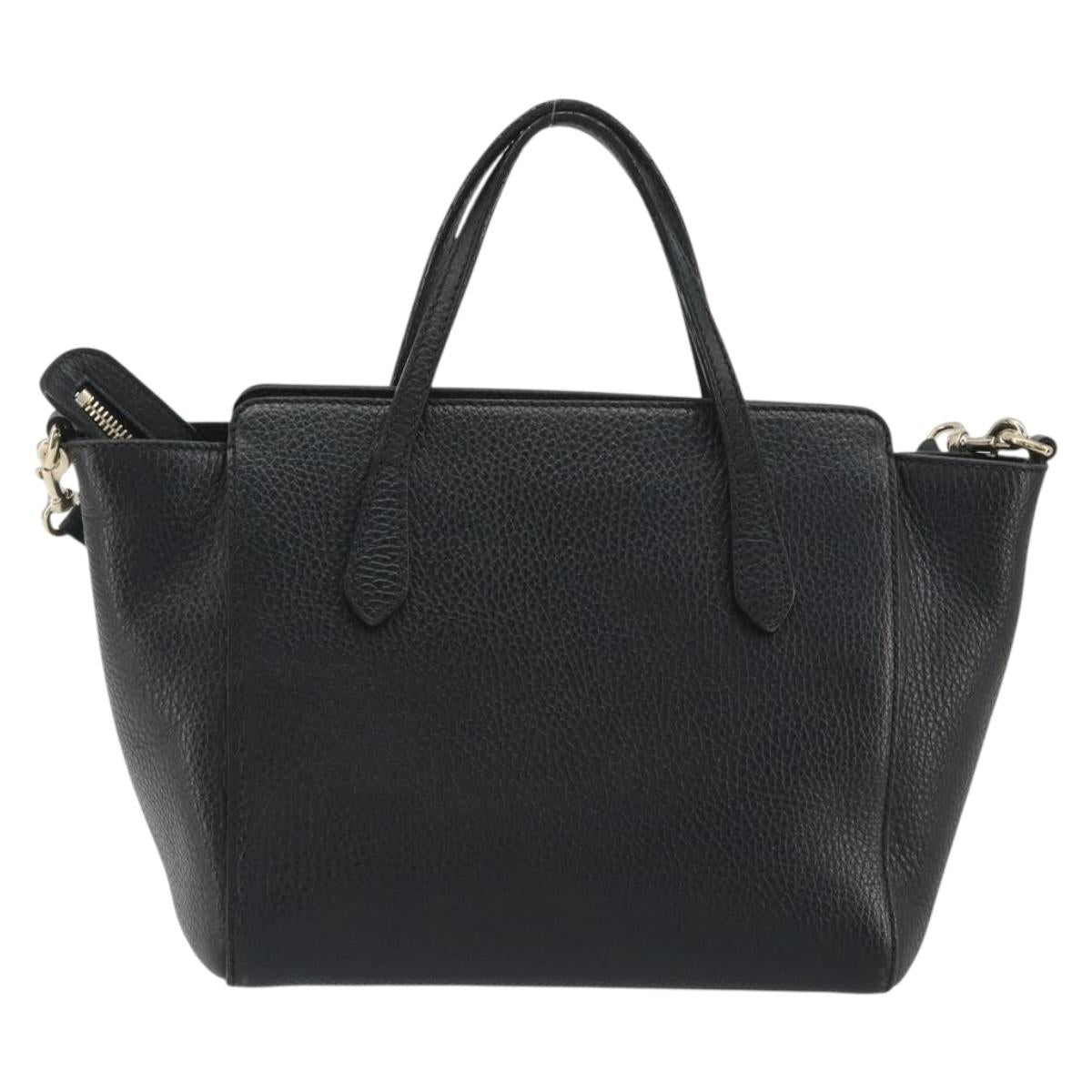 GUCCI Hand Bag Leather 2way Black Gold Tone Auth ep15144