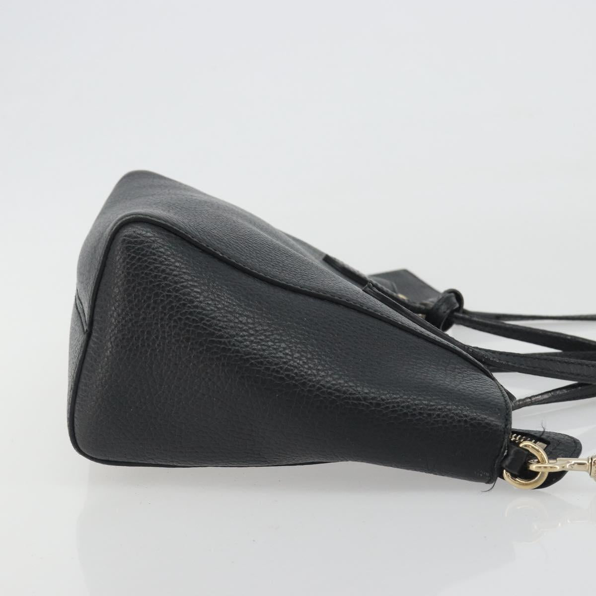 GUCCI Hand Bag Leather 2way Black Gold Tone Auth ep15144
