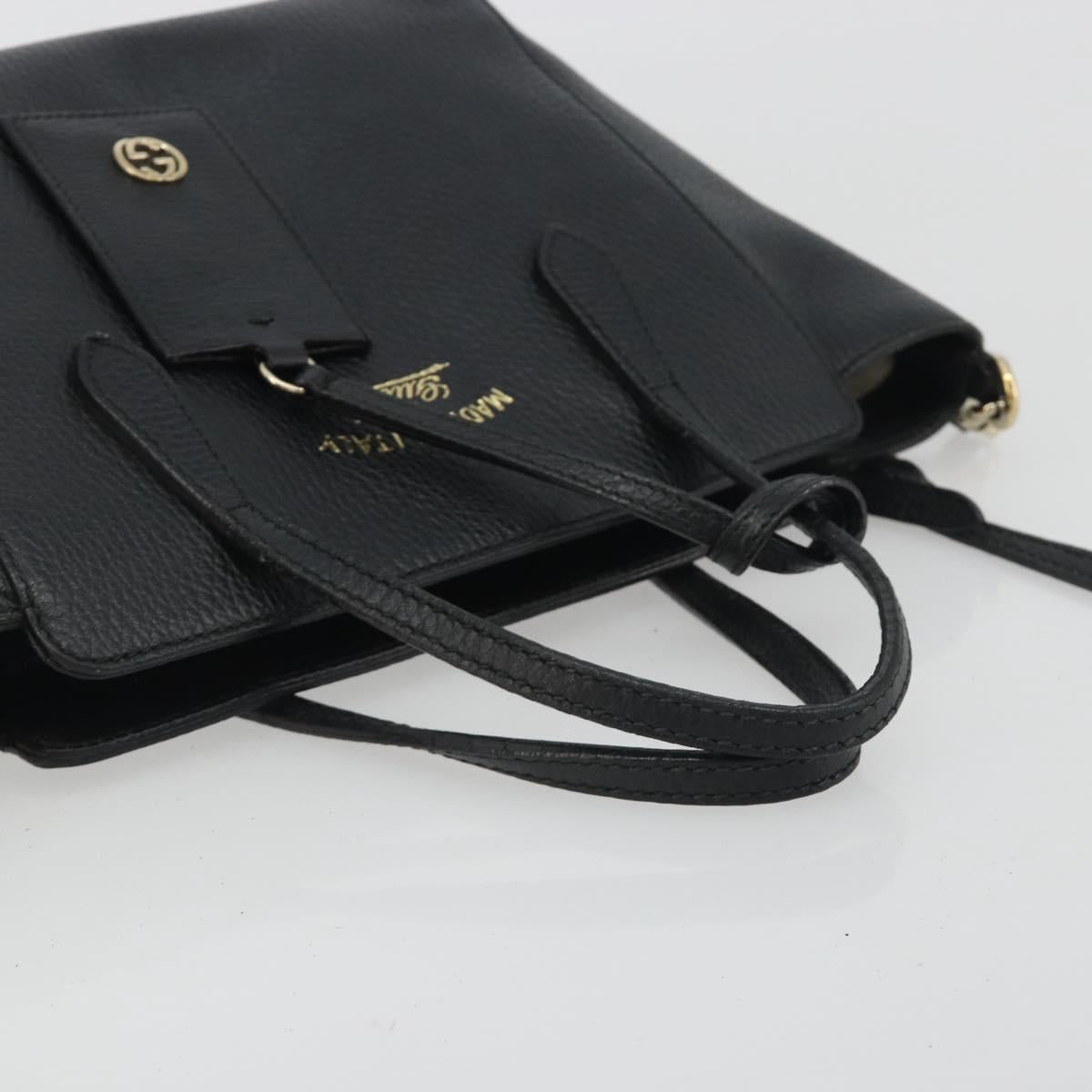 GUCCI Hand Bag Leather 2way Black Gold Tone Auth ep15144