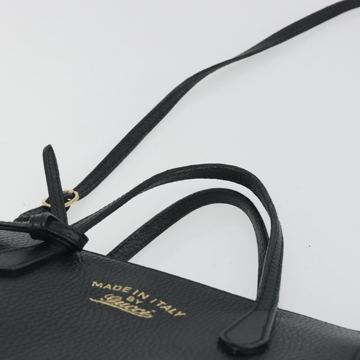 GUCCI Hand Bag Leather 2way Black Gold Tone Auth ep15144