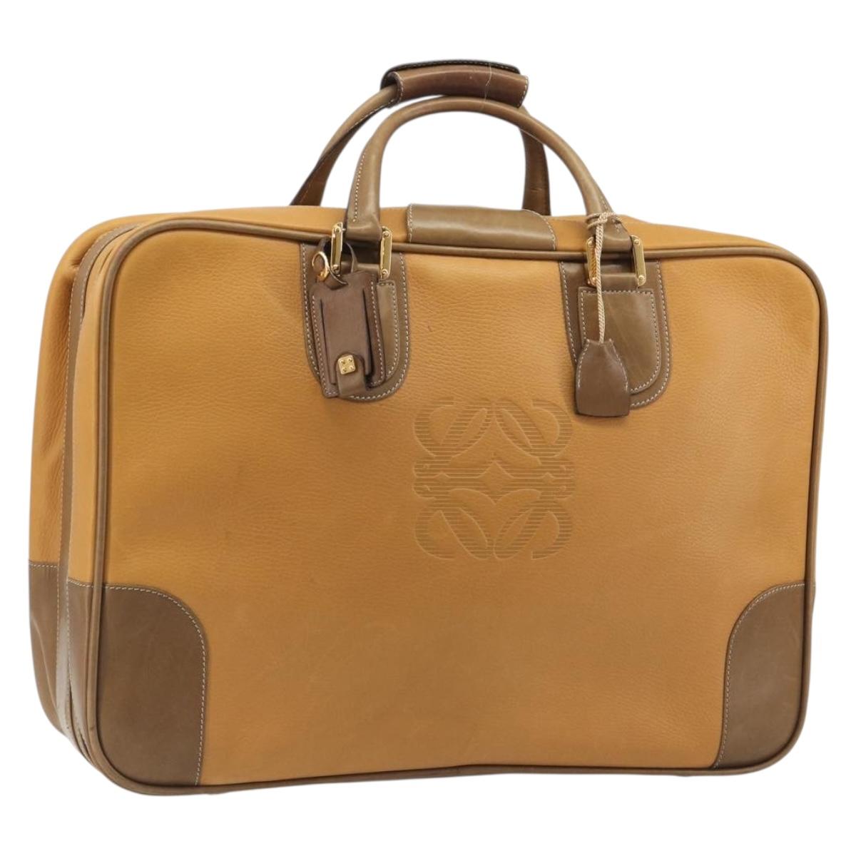 LOEWE Anagram Trunk Leather Beige Gold Tone Auth ep15147