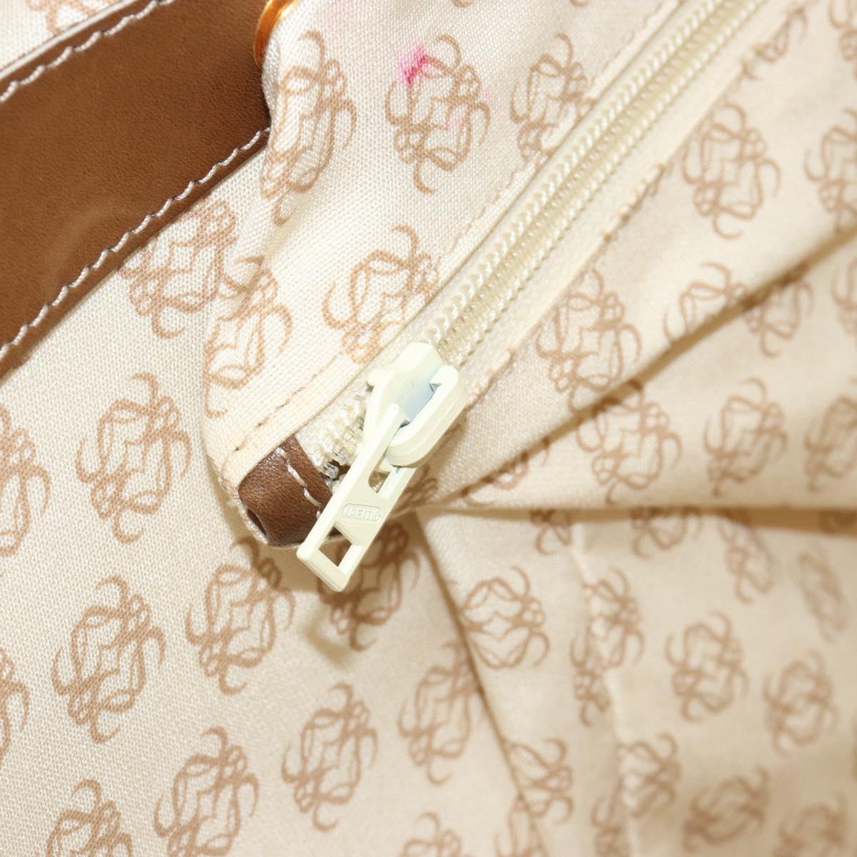 LOEWE Anagram Trunk Leather Beige Gold Tone Auth ep15147