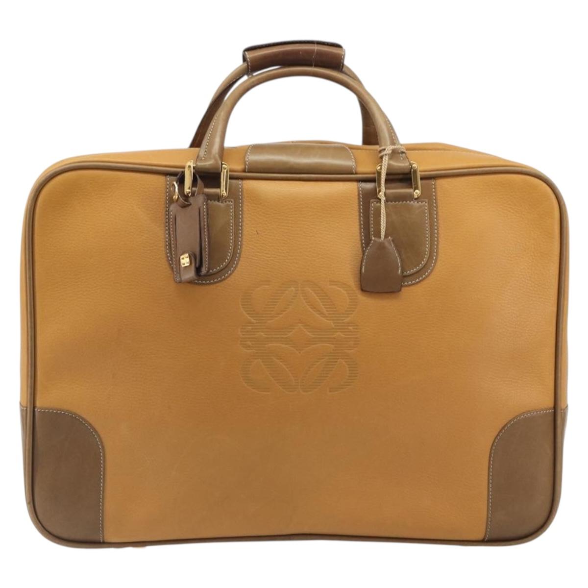 LOEWE Anagram Trunk Leather Beige Gold Tone Auth ep15147