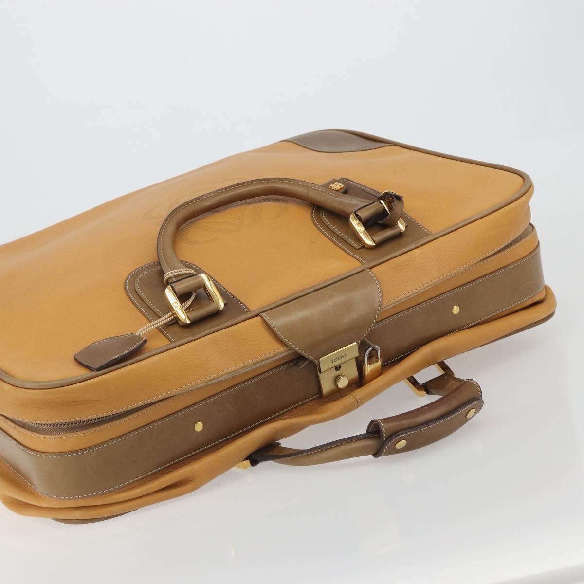 LOEWE Anagram Trunk Leather Beige Gold Tone Auth ep15147