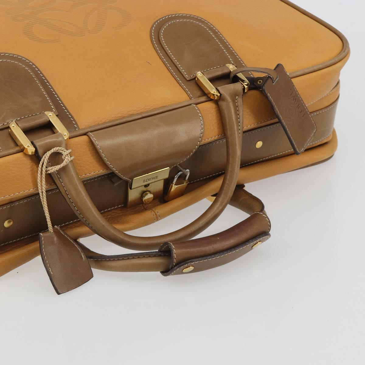 LOEWE Anagram Trunk Leather Beige Gold Tone Auth ep15147