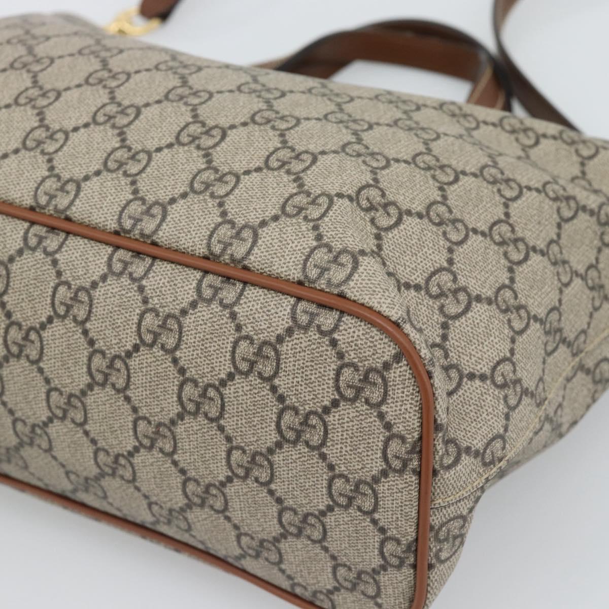 GUCCI GG Supreme Hand Bag PVC Leather 2way Beige Gold Tone 473887 Auth ep15151