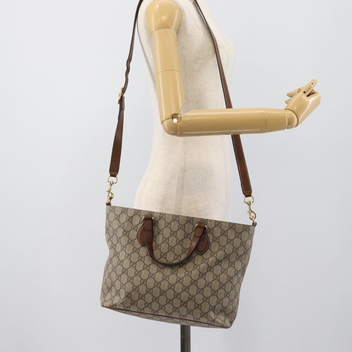 GUCCI GG Supreme Hand Bag PVC Leather 2way Beige Gold Tone 473887 Auth ep15151