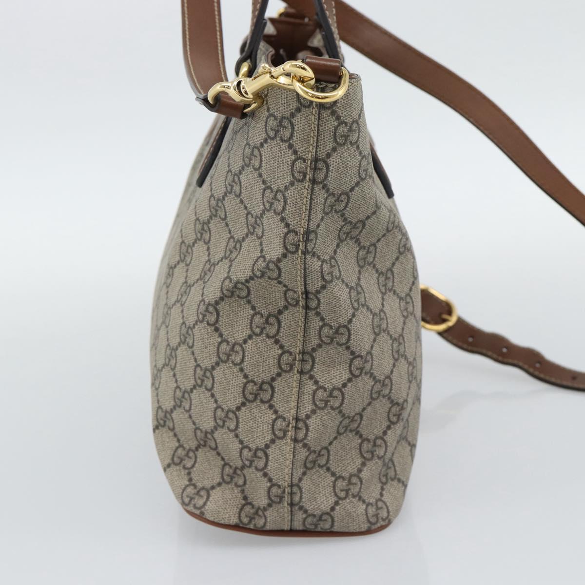 GUCCI GG Supreme Hand Bag PVC Leather 2way Beige Gold Tone 473887 Auth ep15151