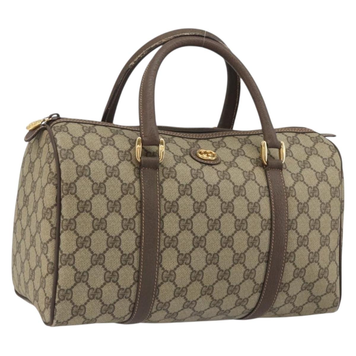 GUCCI GG Supreme Mini Boston Bag PVC Leather Beige Gold Tone Auth ep15153