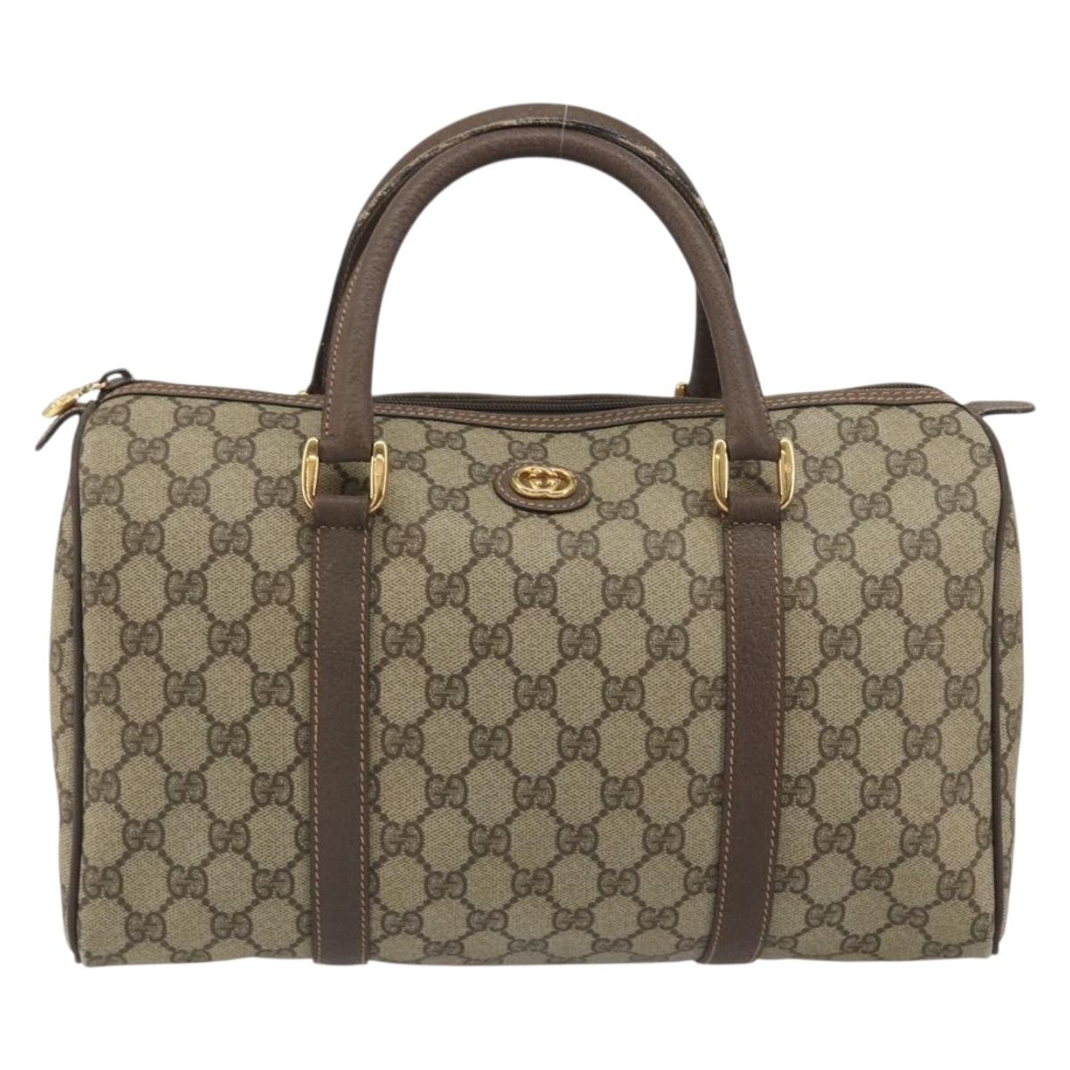 GUCCI GG Supreme Mini Boston Bag PVC Leather Beige Gold Tone Auth ep15153