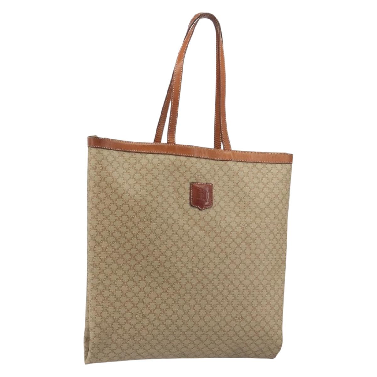 CELINE Macadam Tote Bag PVC Leather Beige Brown Auth ep15154