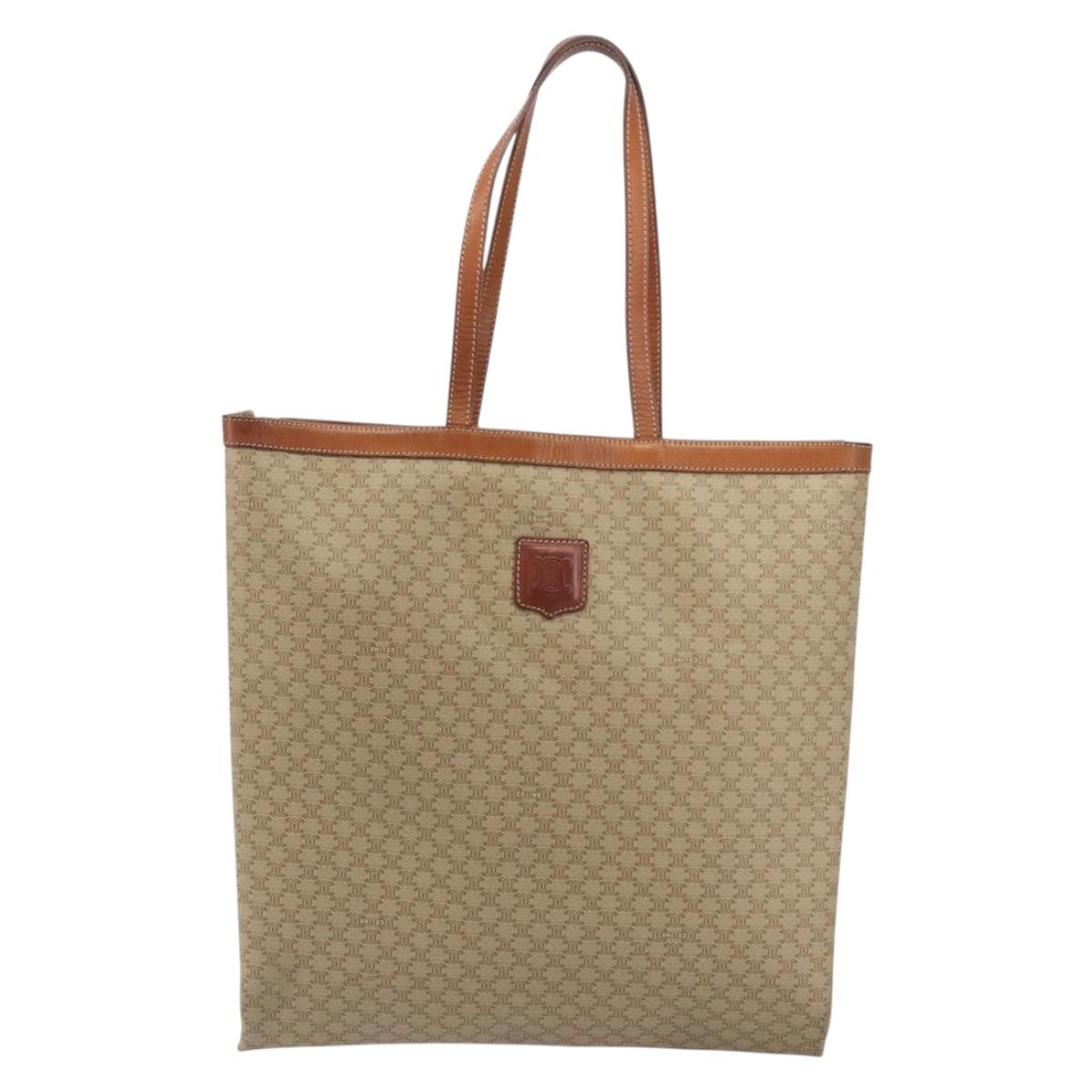 CELINE Macadam Tote Bag PVC Leather Beige Brown Auth ep15154