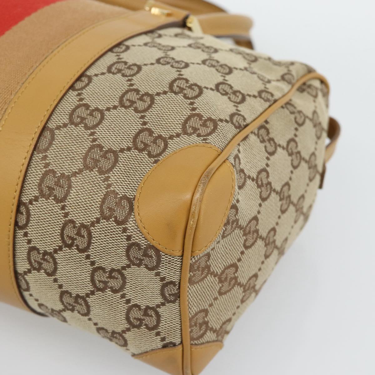 GUCCI GG Canvas Hand Bag Beige Gold Tone Auth ep15156