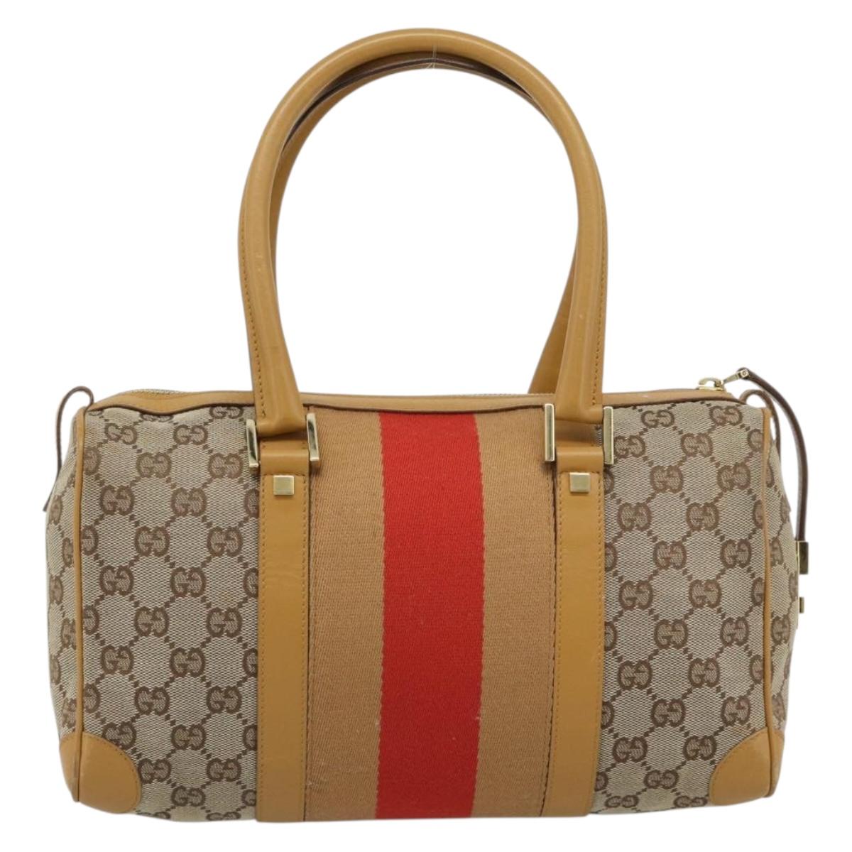 GUCCI GG Canvas Hand Bag Beige Gold Tone Auth ep15156