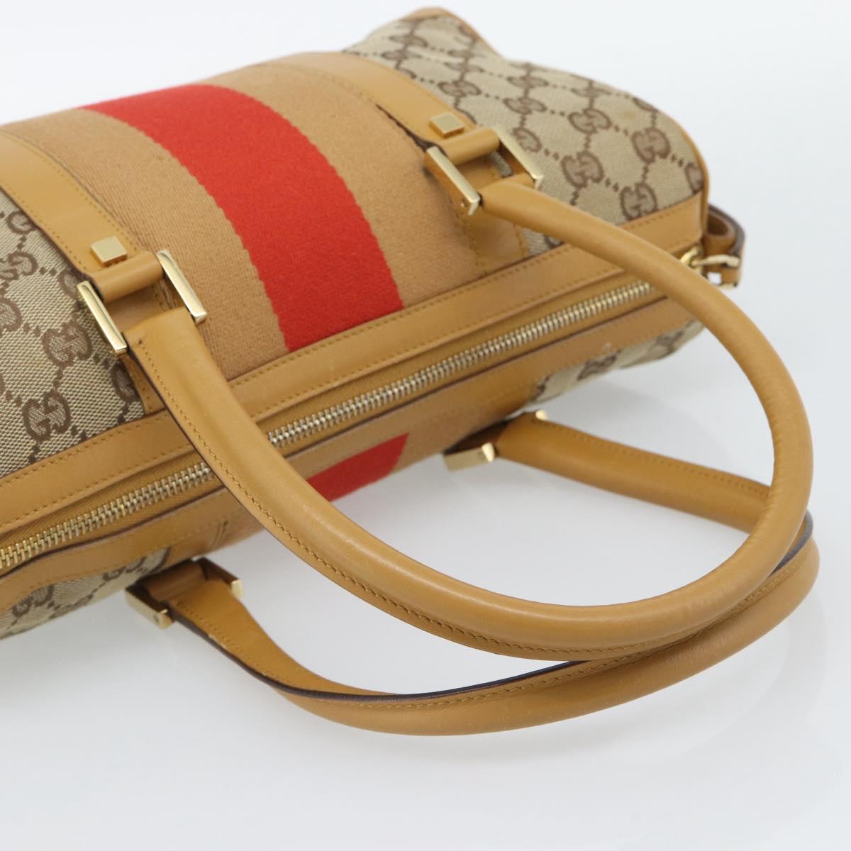 GUCCI GG Canvas Hand Bag Beige Gold Tone Auth ep15156