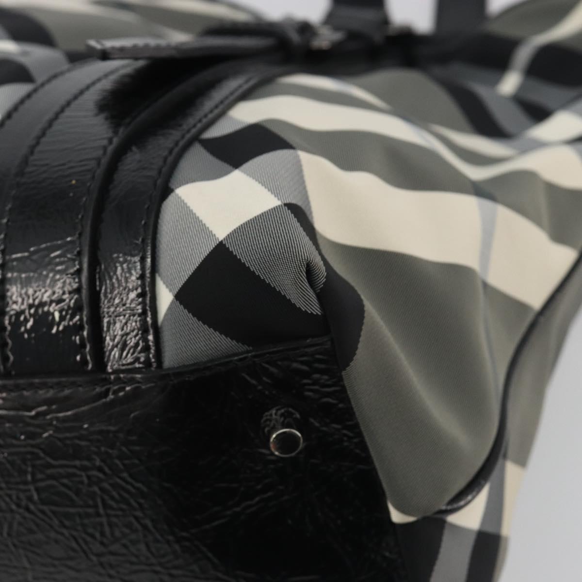 BURBERRY Nova Check Tote Bag Nylon Black Silver Auth ep15157